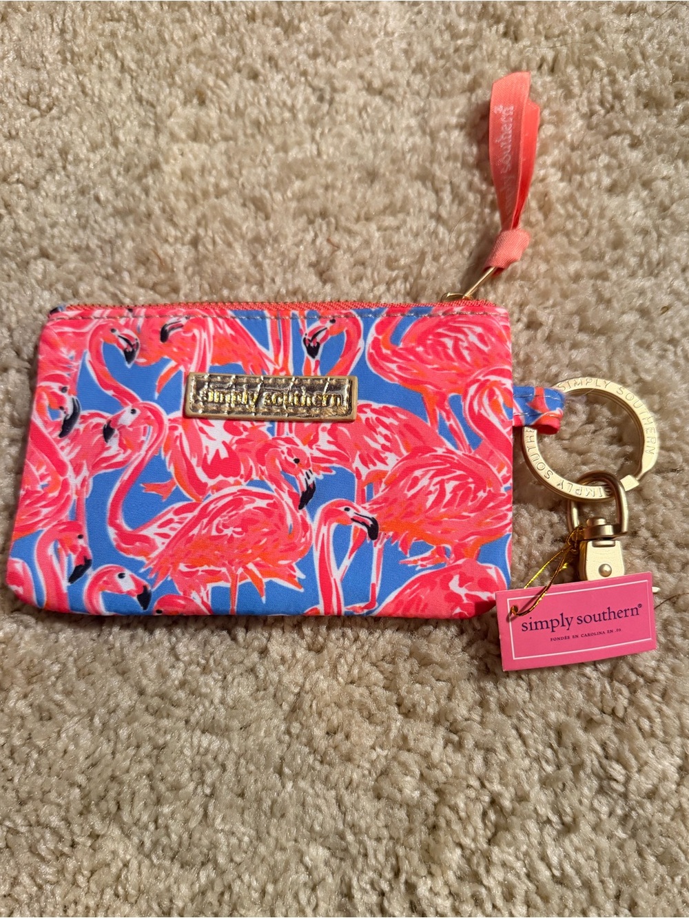 NWT! Simply Southern Pink Flamingo Keyring Pouch